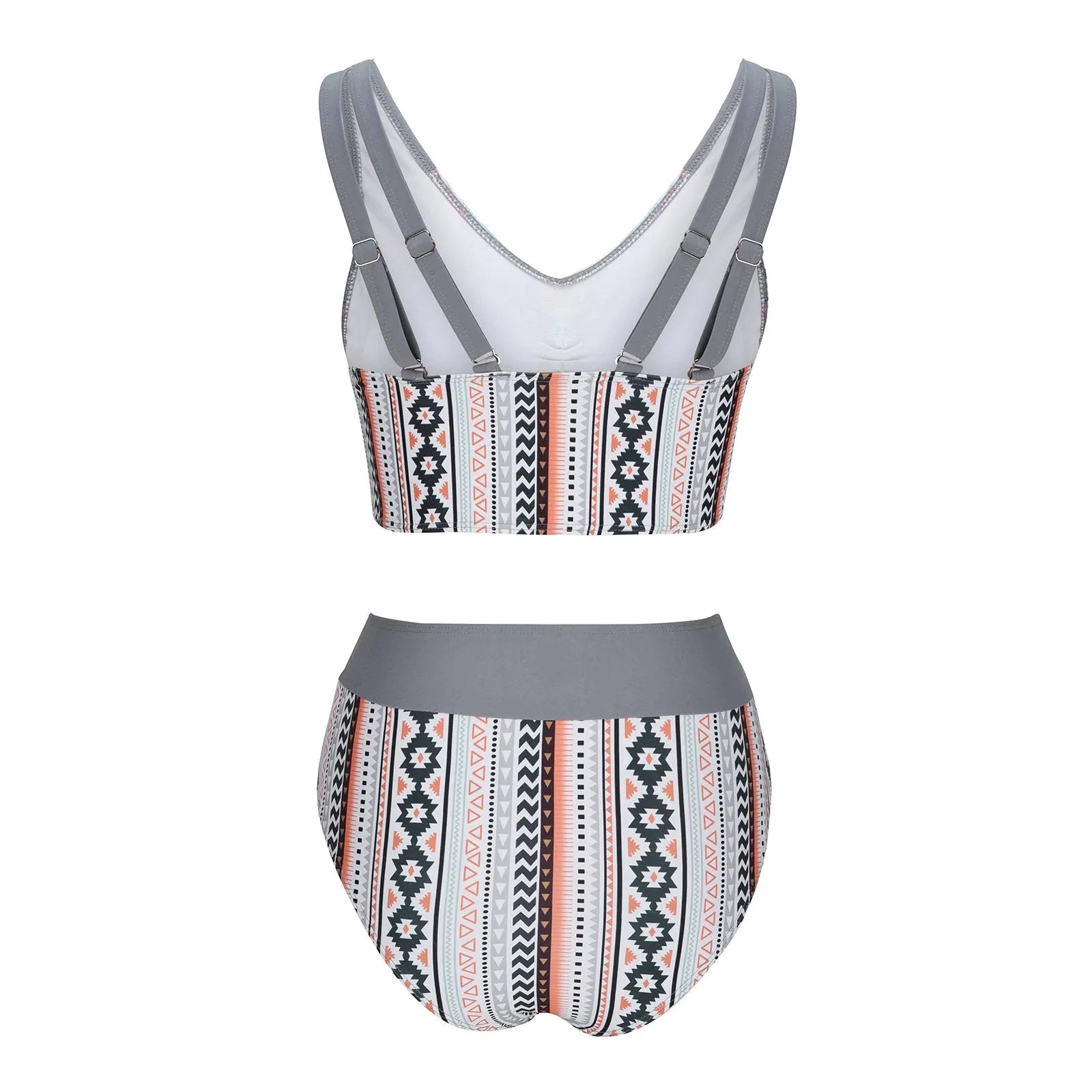 Women's solid colour cross sling split swimsuit bikini set in polyester fabric