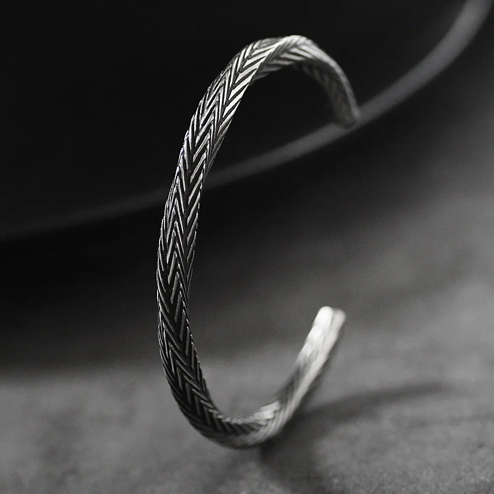 Titanium steel geometric pattern bracelet for men white colour simple flat link