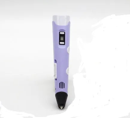 Yellow 3D printing pen with 12 colour PLA filament spools and UK power adapter on a white background