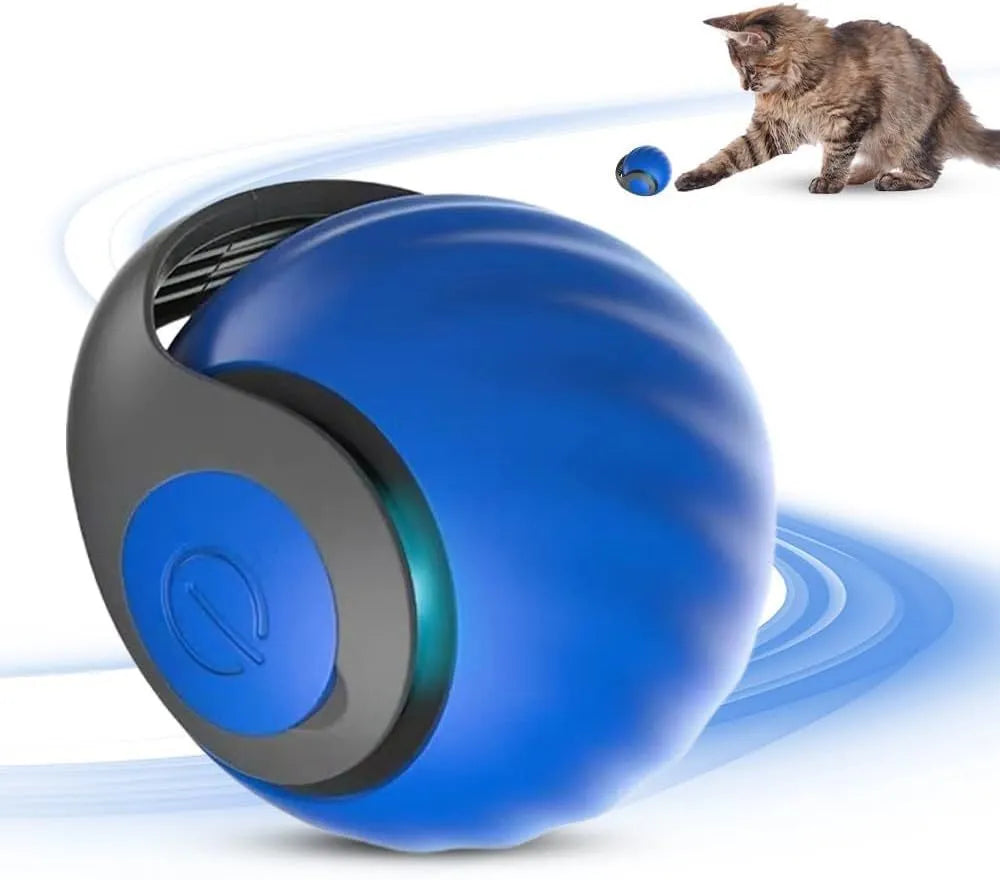 Blue interactive rolling ball pet toy with touch control activation for cats and dogs
