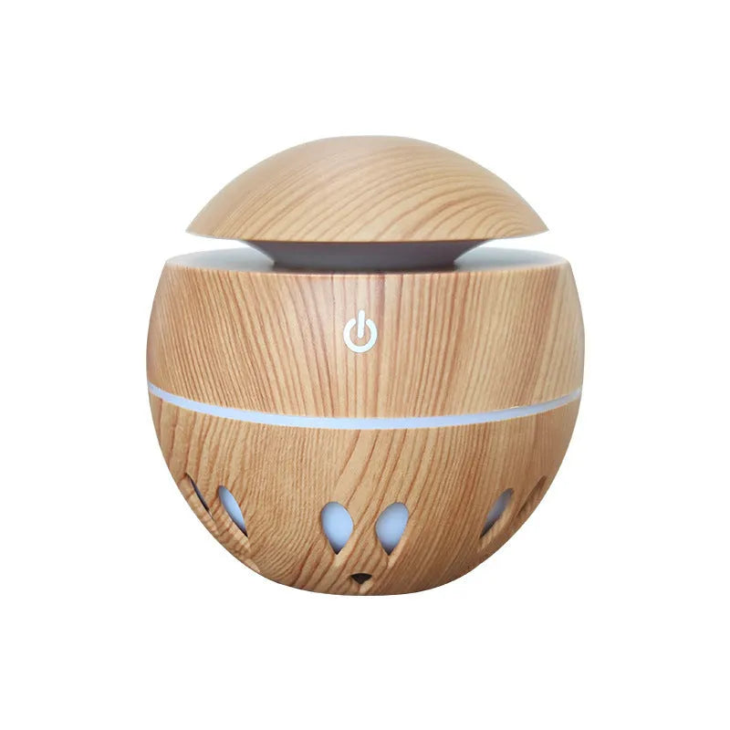 USB ultrasonic essential oil diffuser humidifier with 7 colour LED night light, light wood finish, 95x100mm