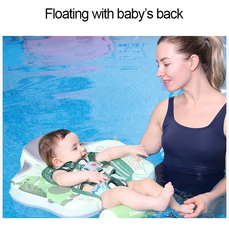 Green avocado dinosaur pattern baby swimming ring with sun shade inflated for water use
