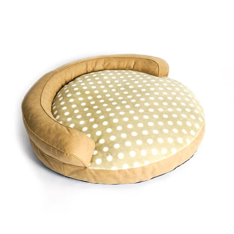 Large cloth dog bed mat in dot style khaki colour, 124 cm length, for indoor kennel use