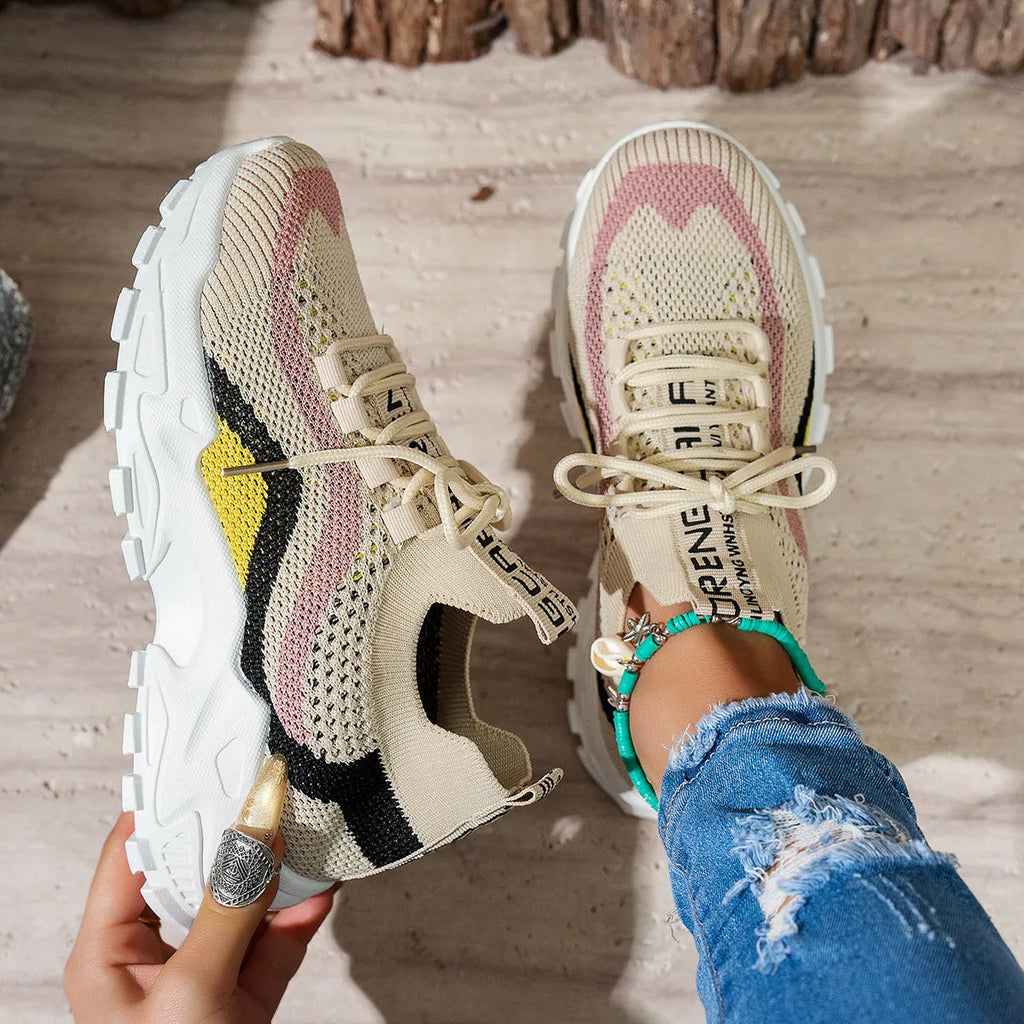 Women's lightweight mesh casual sports shoes with lace-up front in three colour options