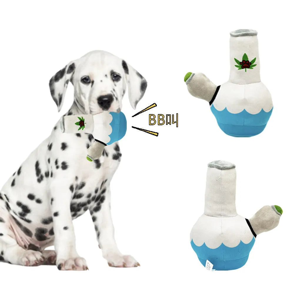 24cm plush kettle dog toy with colourful picture patterns and squeaky sound mechanism