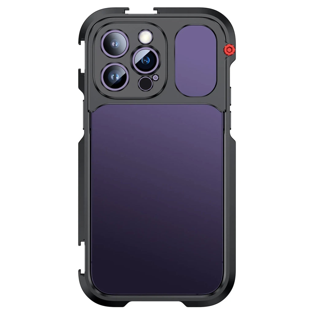 Aluminium alloy camera cage for iPhone Pro models with external filter, fill light, tripod and microphone mounts