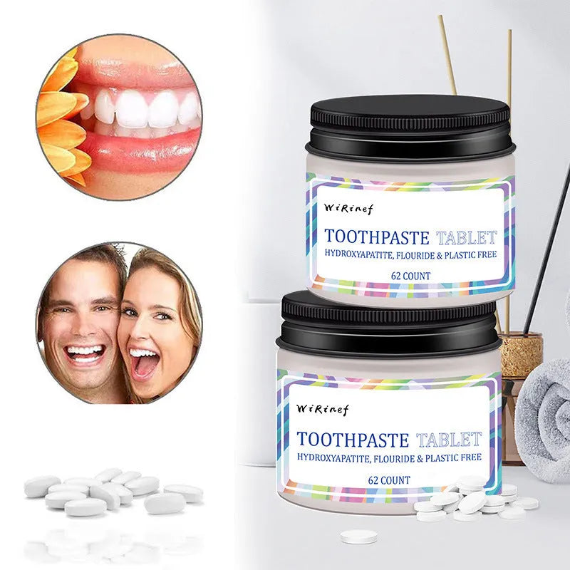 Portable toothpaste tablets in solid TP19 formulation, 62-piece pack for travel oral hygiene