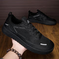 Men's lightweight mesh casual sneakers with fabric upper, rubber sole, flat heel, lace-up, in black colour