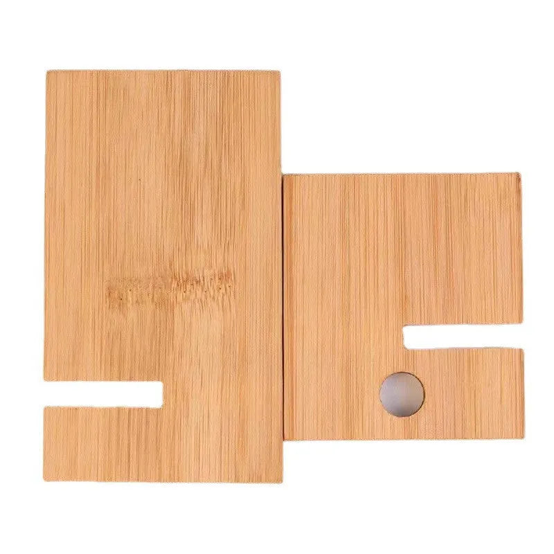 Bamboo desktop phone holder for mobile phone and tablet, 14x8x0.8cm, with holes option