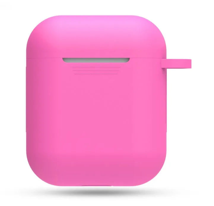 Silicone AirPods case in mint green showing hook holes and dustproof holes on the back