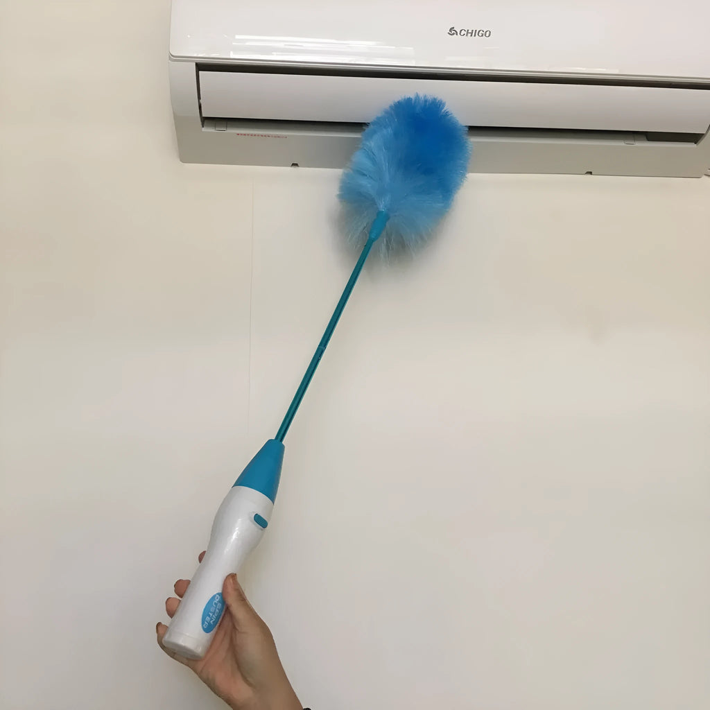Blue electric dust cleaner with electrostatic bristles for ceiling fan and blind cleaning