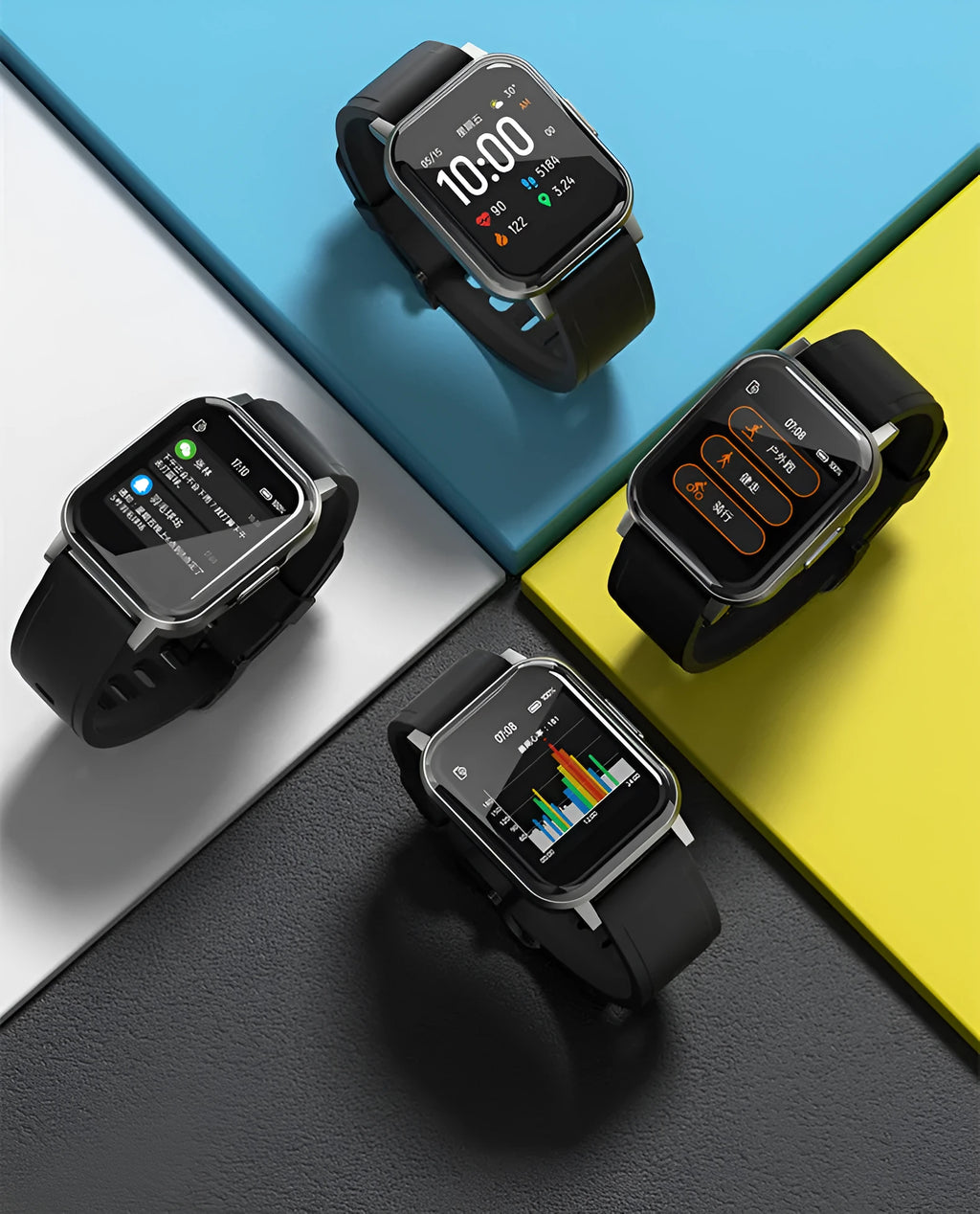 Black waterproof smart bracelet with 1.4-inch screen and silicone strap on a wrist.