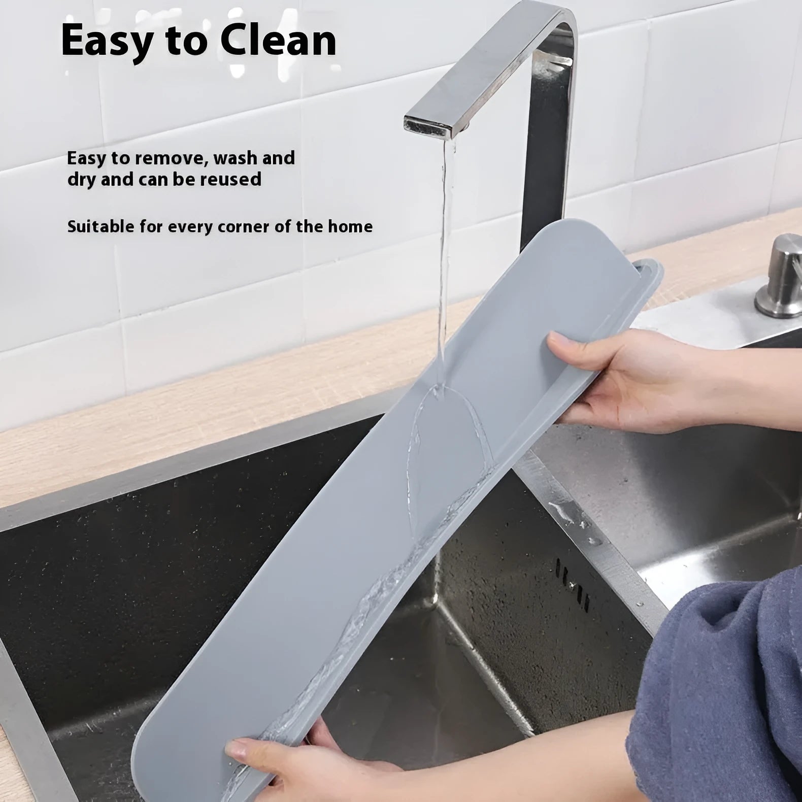Silicone kitchen sink water blocking plate divider in grey, blue or black