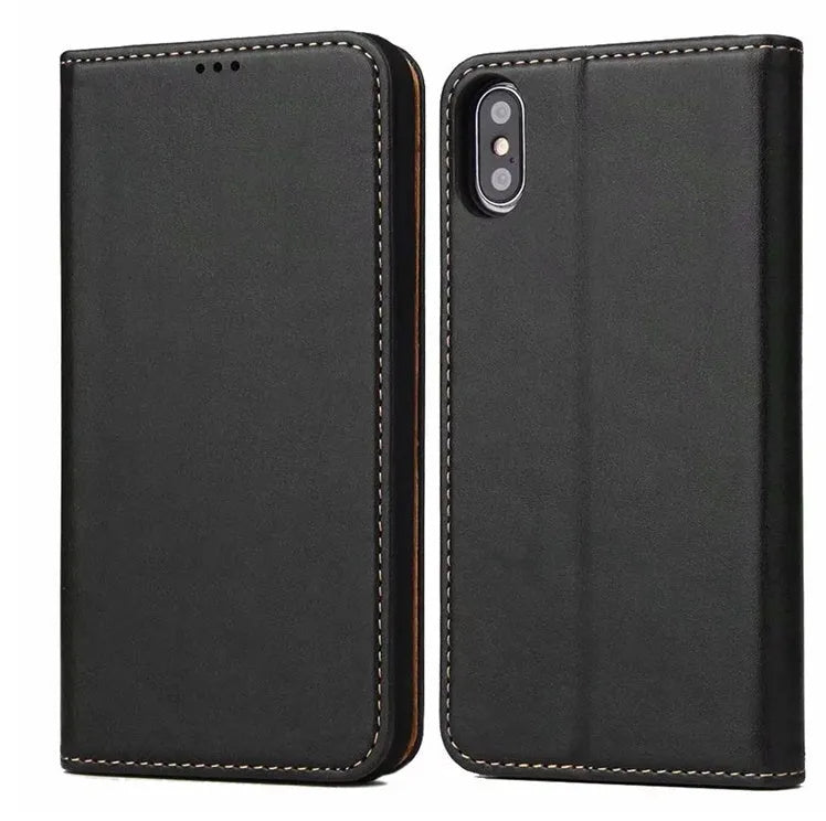 Clamshell PU leather wallet phone case for iPhone 11 in solid colour business style