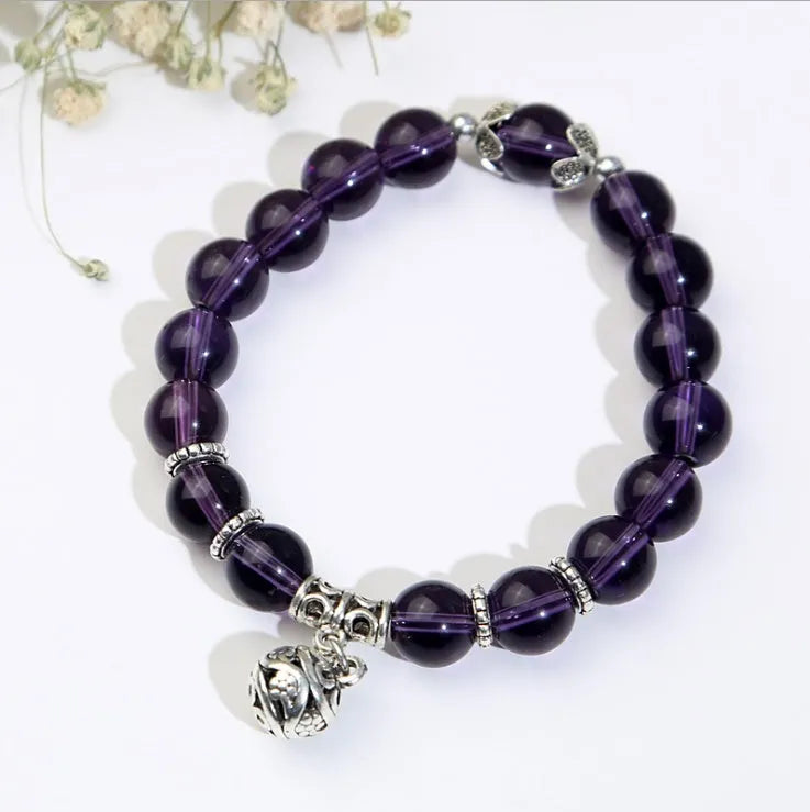 Natural opal beads charm bracelet with crystal accents on stainless steel chain, 17cm, in black colour