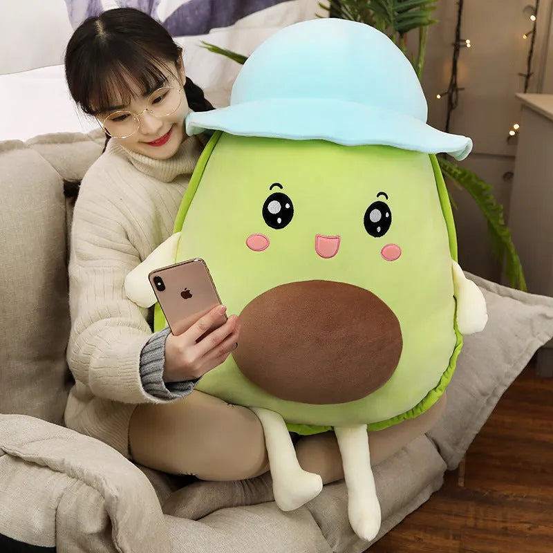 Green avocado plush toy with short plush fabric, available in 30cm to 80cm sizes