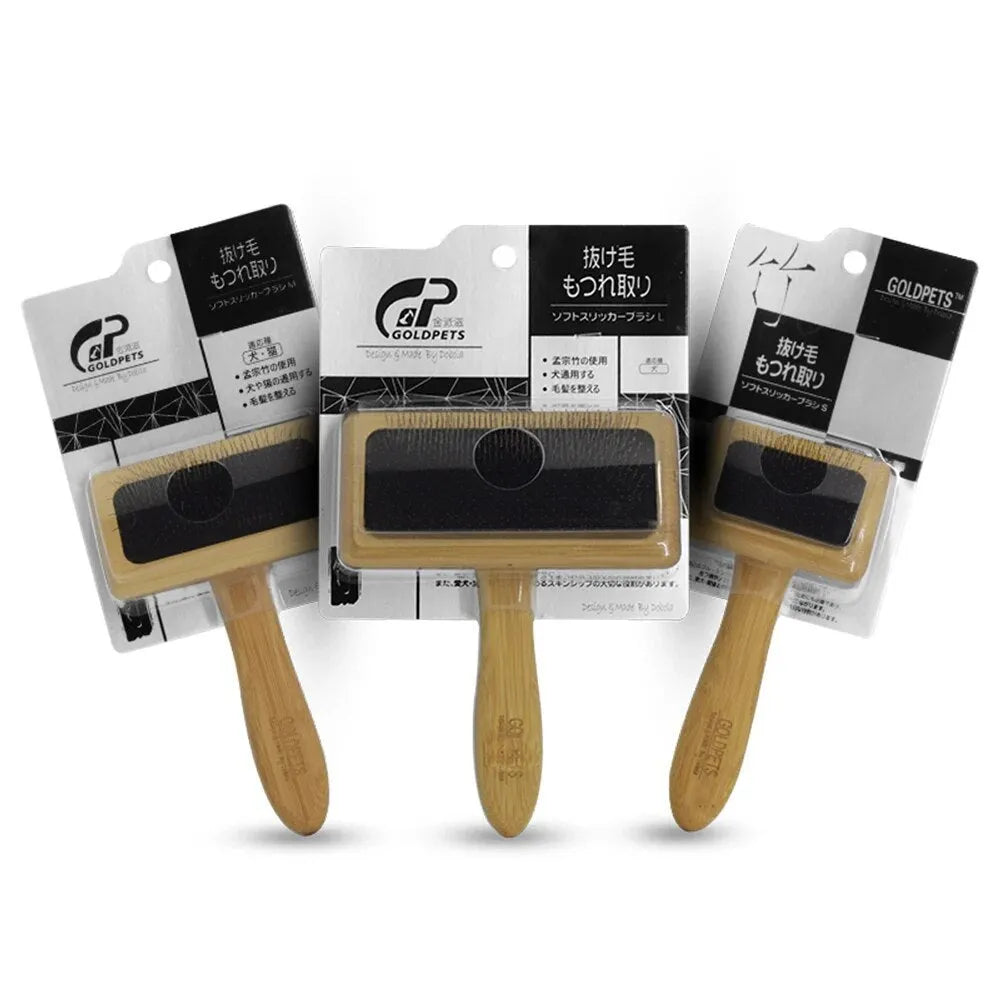 Goldpets bamboo wooden slicker brush with stainless steel pins for dog and cat grooming