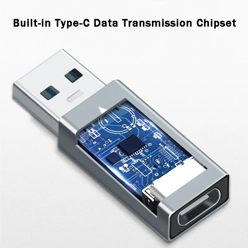 Compact USB 3.1 male to Type-C female adapter in aluminium alloy for fast charging and data transfer