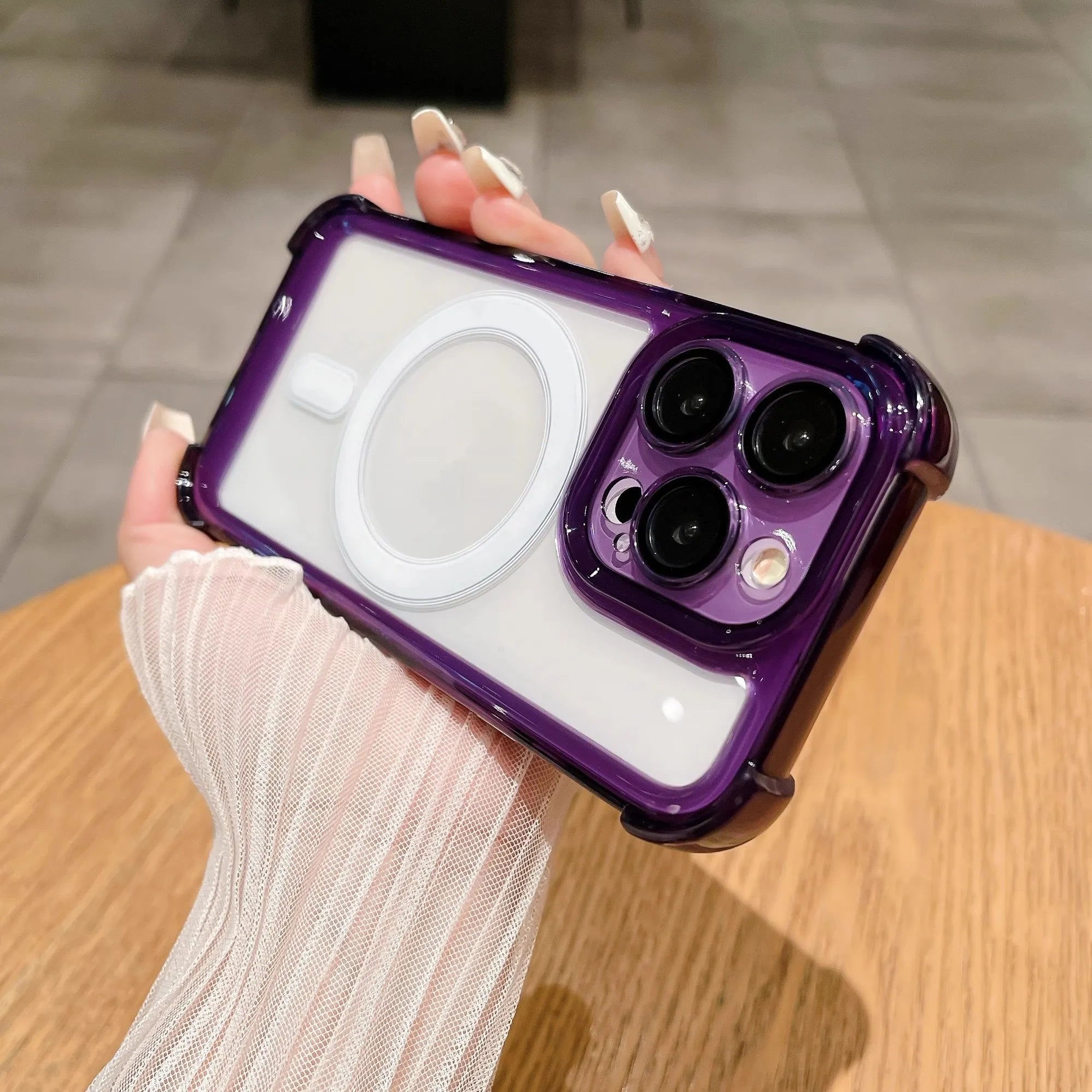 Transparent airbag silicone phone case with magnetic suction and lens protection for iPhone models