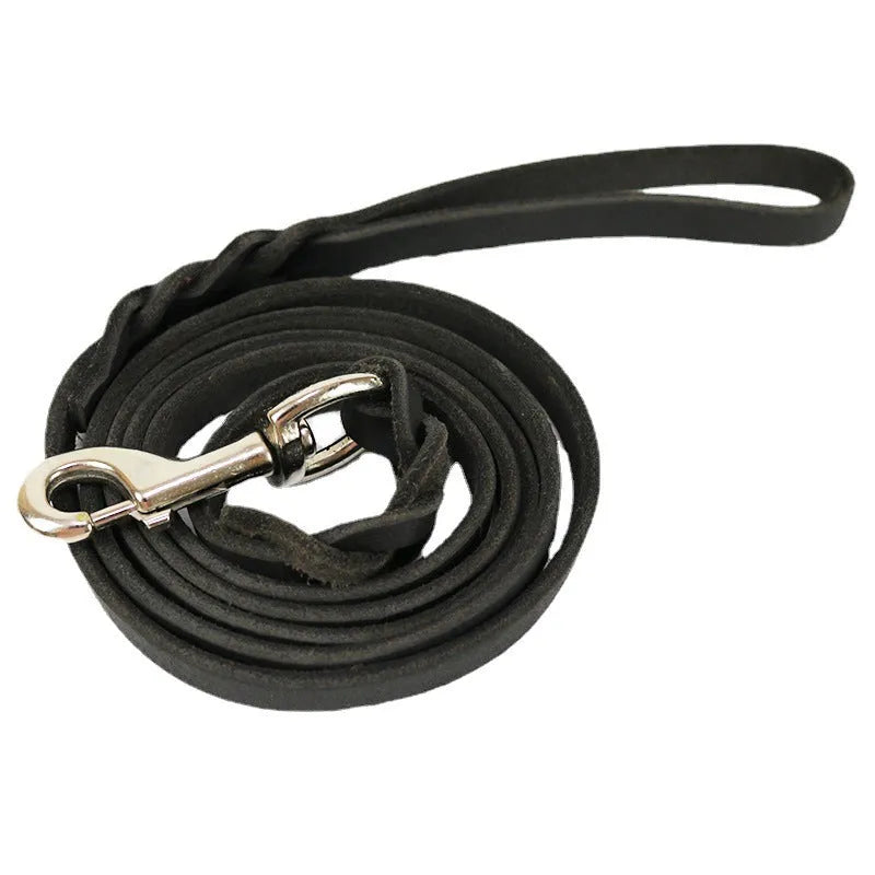 Cowhide leather dog walking rope with leather handle in light brown colour