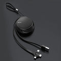 Black telescopic three-in-one fast charging data cable extended to 1 metre with split connector