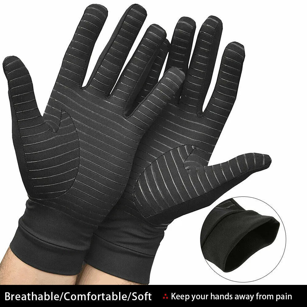 Black copper fibre compression gloves for hand support, full finger, XL size 27-29cm palm