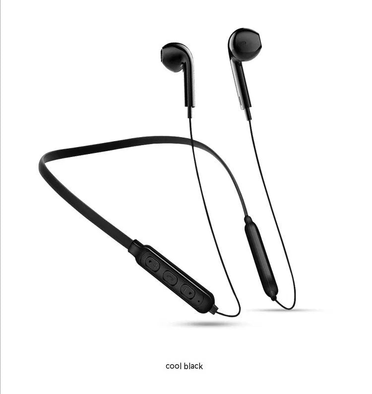Bluetooth halter stereo sports headset in black, with neckband design and Blue News 5.0 chip