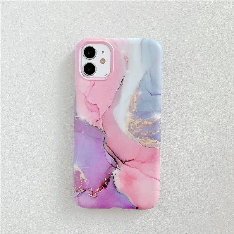 Marble pattern iPhone case with cartoon elements in multiple colour options for 11, 12, X, 7/8 models