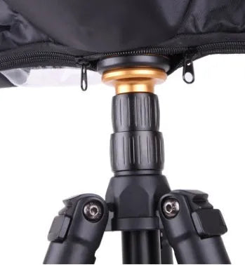Single lens reflex camera rainproof cover with clear plastic window and zipper closure