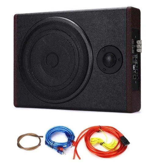 High-power 12V 8-inch car audio ultra-thin subwoofer with wooden enclosure and PU leather exterior