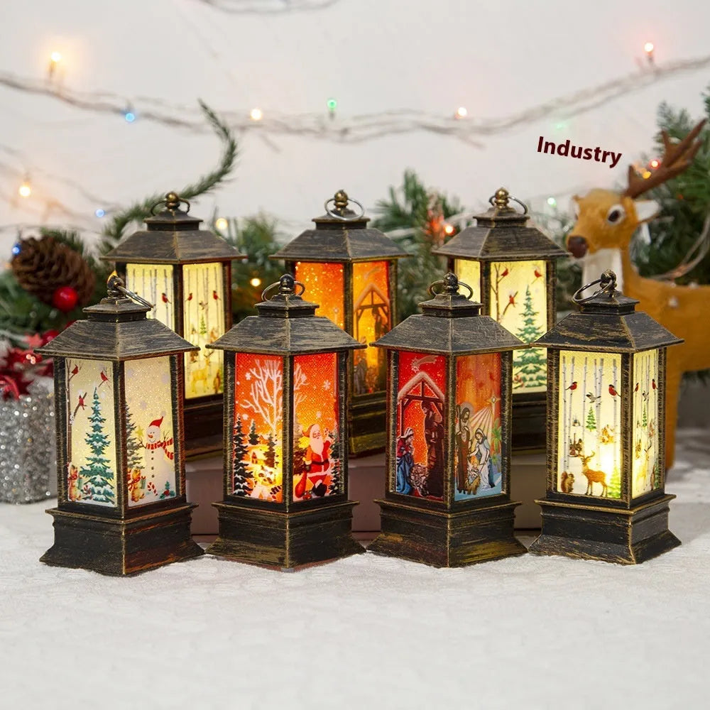 Christmas portable oil lamp with Santa Claus LED design in gold colour on white background