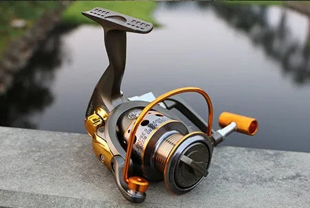 10-axis metal head spinning reel with folding rocker arm and aluminium handle