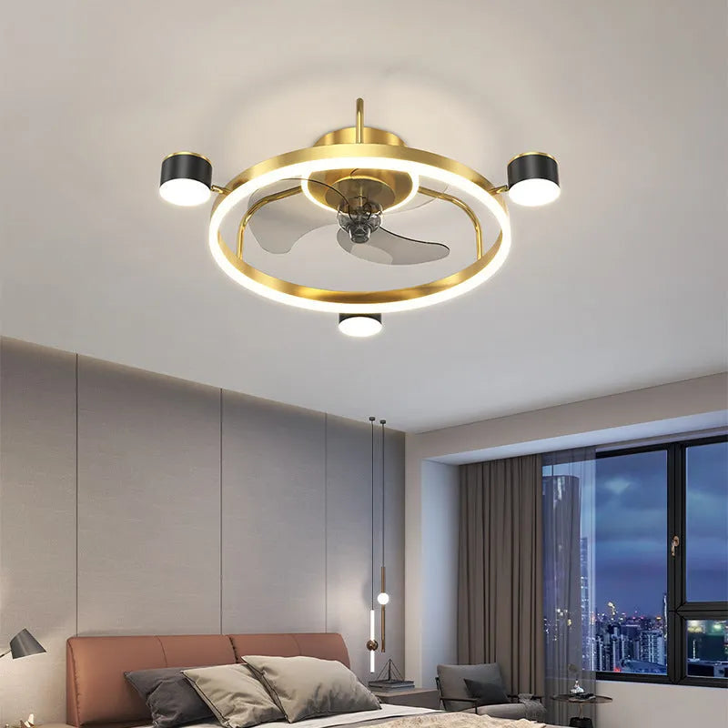 Intelligent silent ceiling fan lamp with PVC blades and remote control in black finish