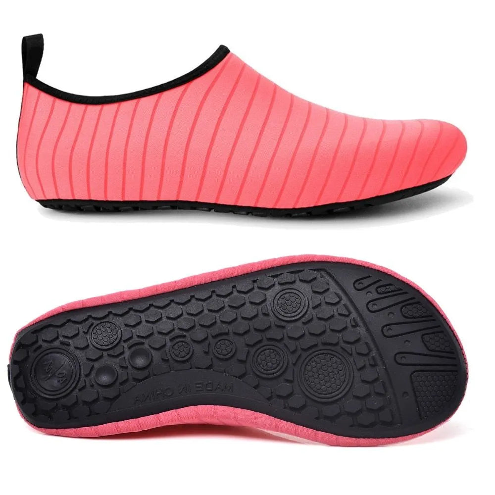 Quick dry barefoot aqua shoes with rubber sole and mesh lining, unisex water socks for beach swim yoga
