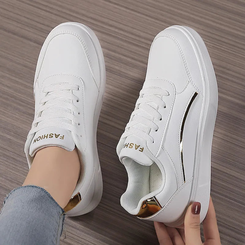 Breathable unisex low tube sneakers in platinum and black gold, sizes 35-42, non-slip rubber outsole