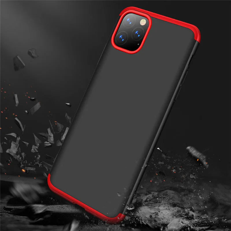 Three-section PC back cover for Apple iPhone 11 in black, blue, gold, pink, and red solid colours