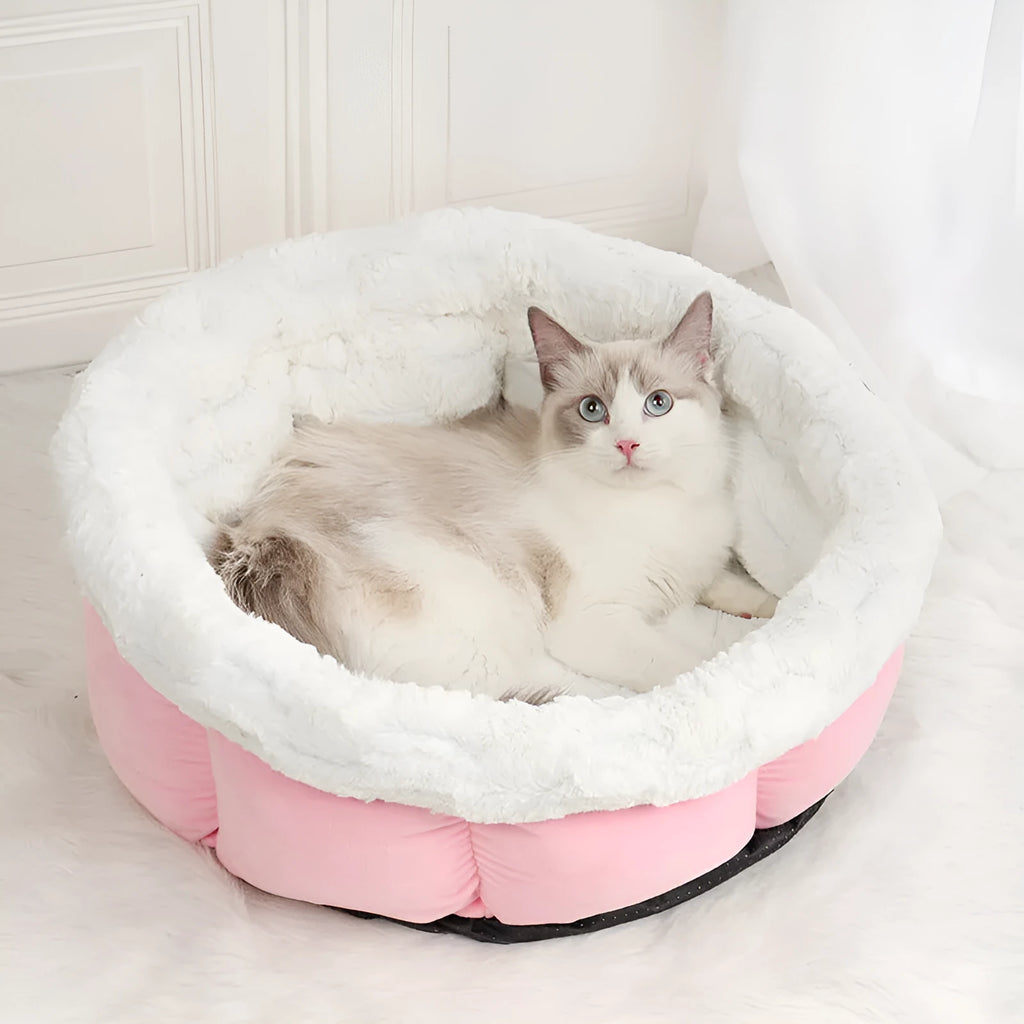 Petal cat mat in grey with raised edges for cat or small dog, 48x49x25cm plush pet nest