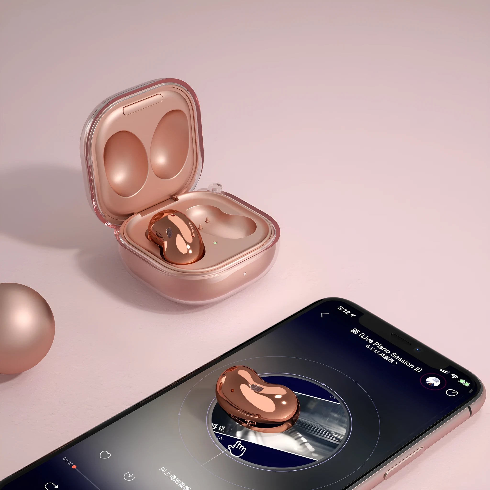 A transparent clamshell-style plastic case for Bluetooth earphones.