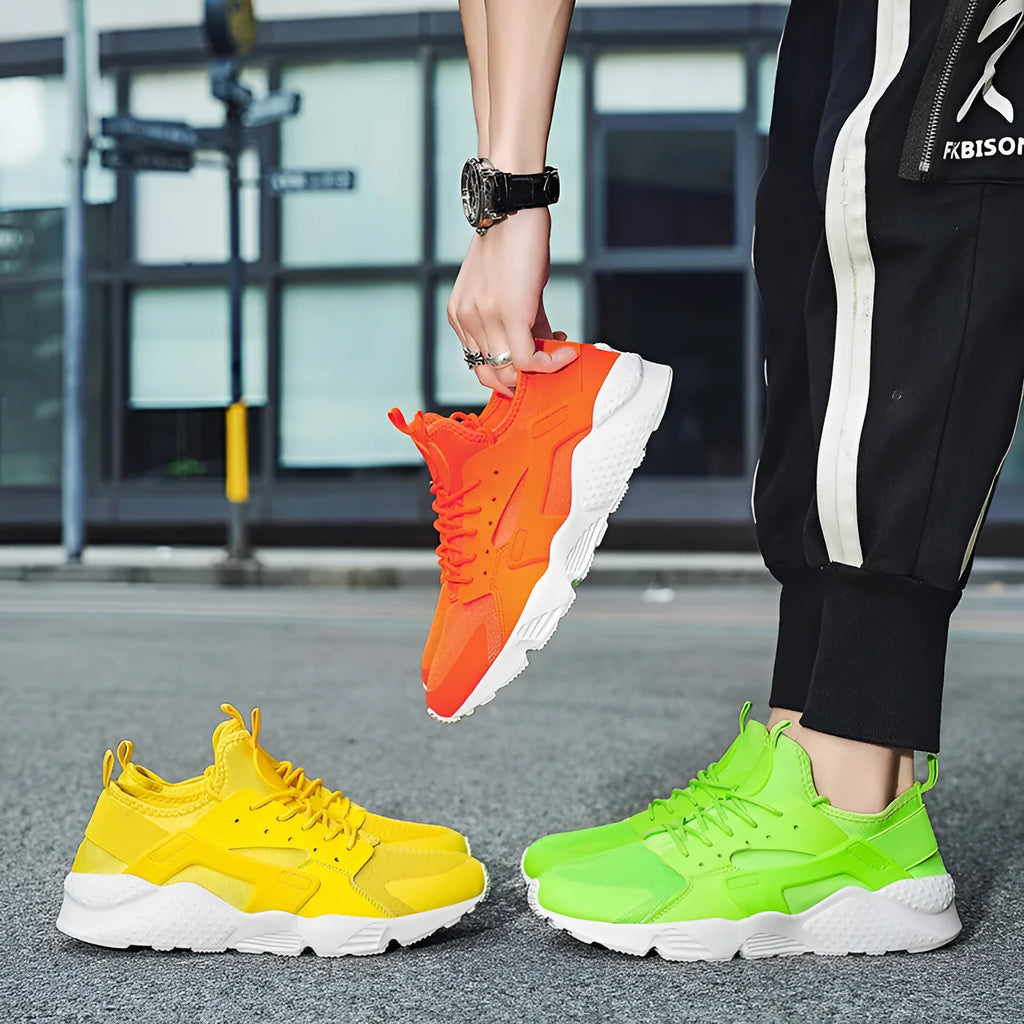 Men's mesh low top casual shoes with cross shoulder straps in fluorescent colours