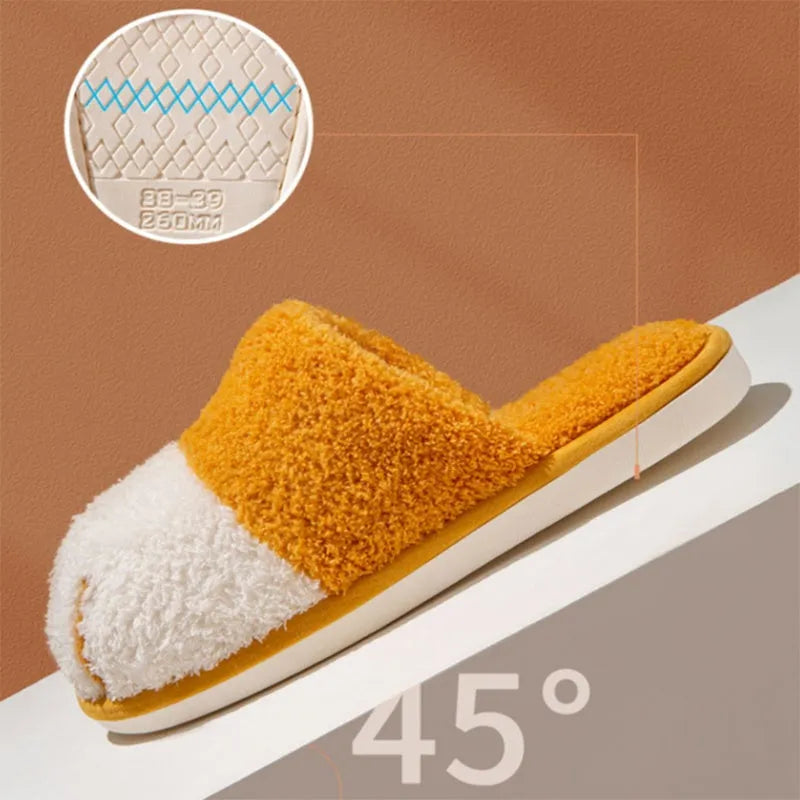 Paw slippers unisex warm furry slides in khaki colour with suede upper and non-slip PVC sole