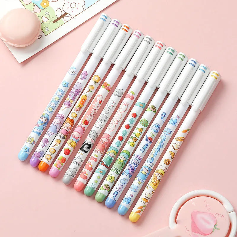 Twelve-colour 0.5mm gel pen set with plastic barrels in Cartoon hand account style
