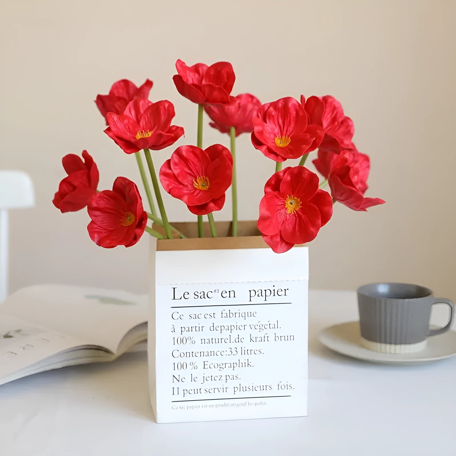 Mini poppy artificial flowers 15pcs in PU with colourful petals for wedding and home decor