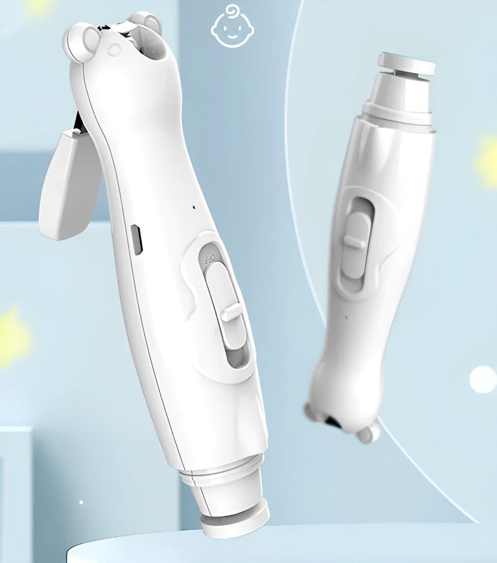 Electric baby nail clippers file trimmer with 6 grinding heads, white and green colour options, ABS shell