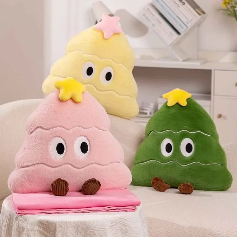 55cm Christmas tree pillow plush toy in green with soft PP cotton fill on a bed