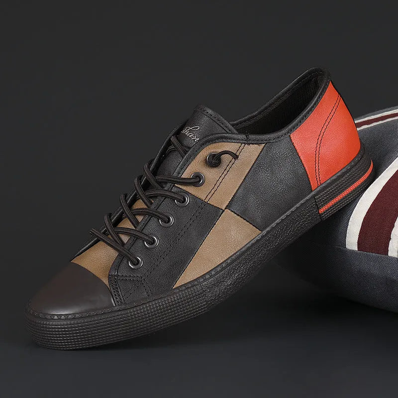 Men's colour matching leather shoes with elastic band and rubber sole in multiple colour options