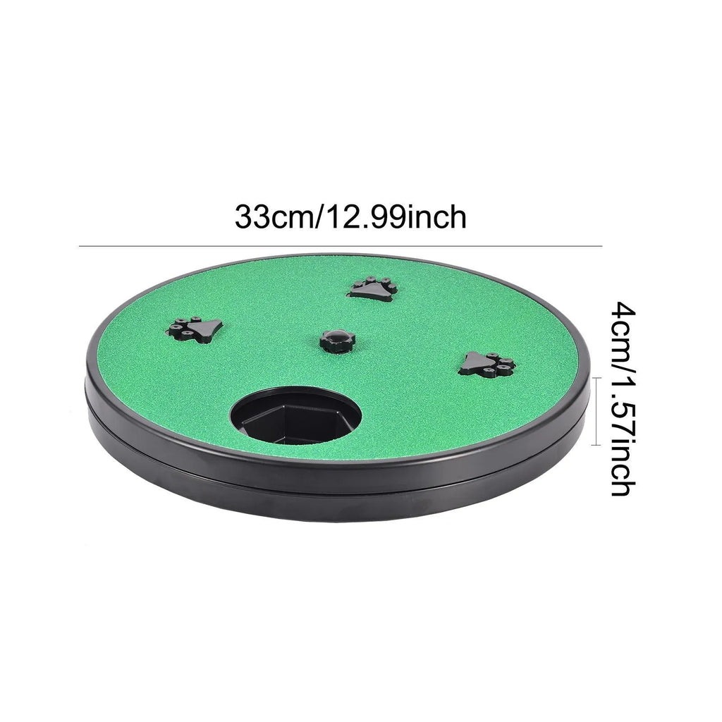 Rotatable dog nail file board with slow feeder compartments and suction cup base