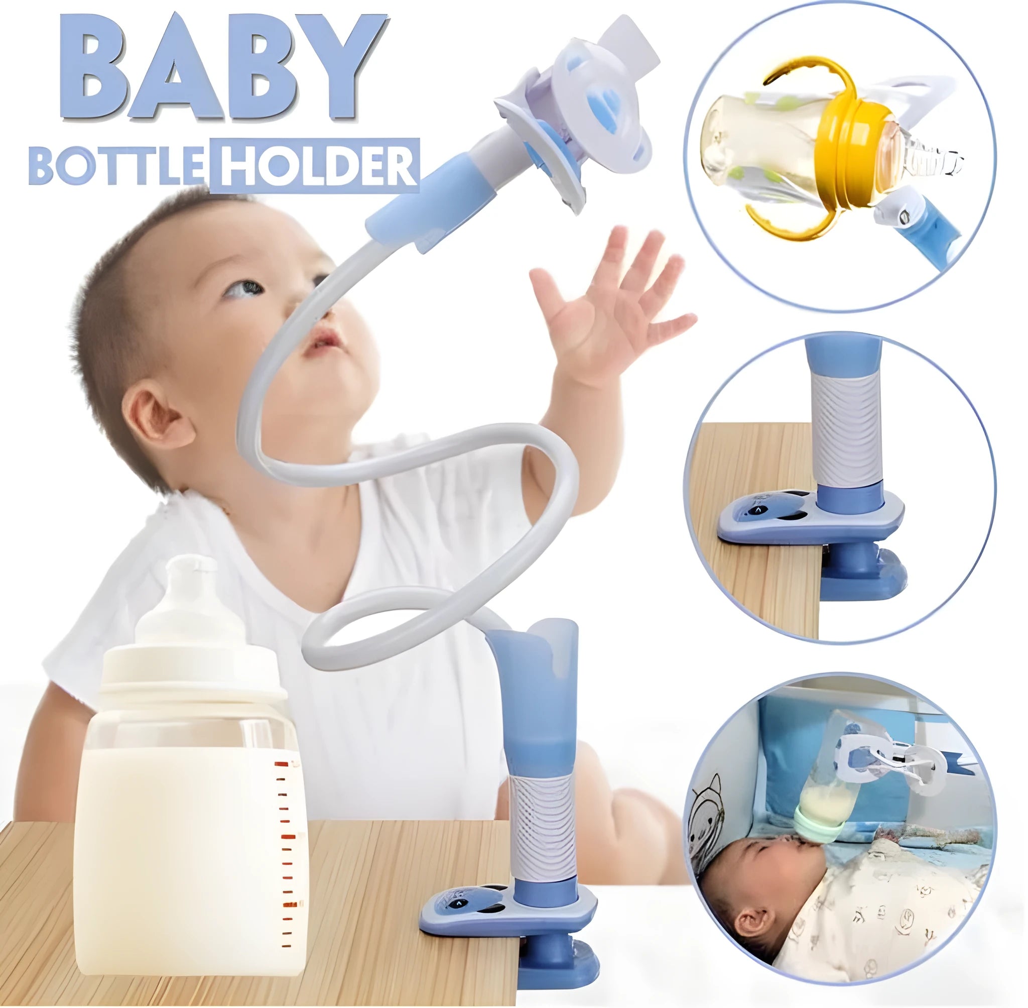 Extended 1.05 metre baby feeding bracket in blue colour for bottle and breastfeeding support