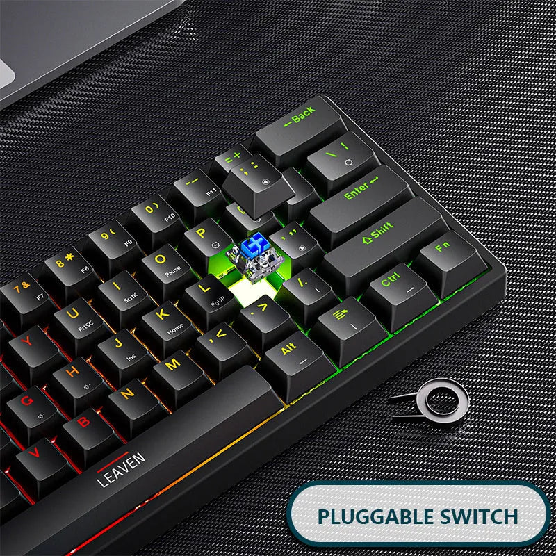 61-key mechanical keyboard, Type-C wired, seven-colour backlight, ABS body, 300x110x36mm, black blue pink white