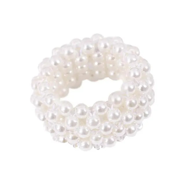 Fashion handmade beaded hair rope with imitation pearl beads in black colour