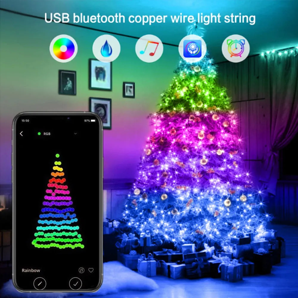 Bluetooth graffiti point control symphony light string in plastic, picture colour, 100 LED or 50 LED options